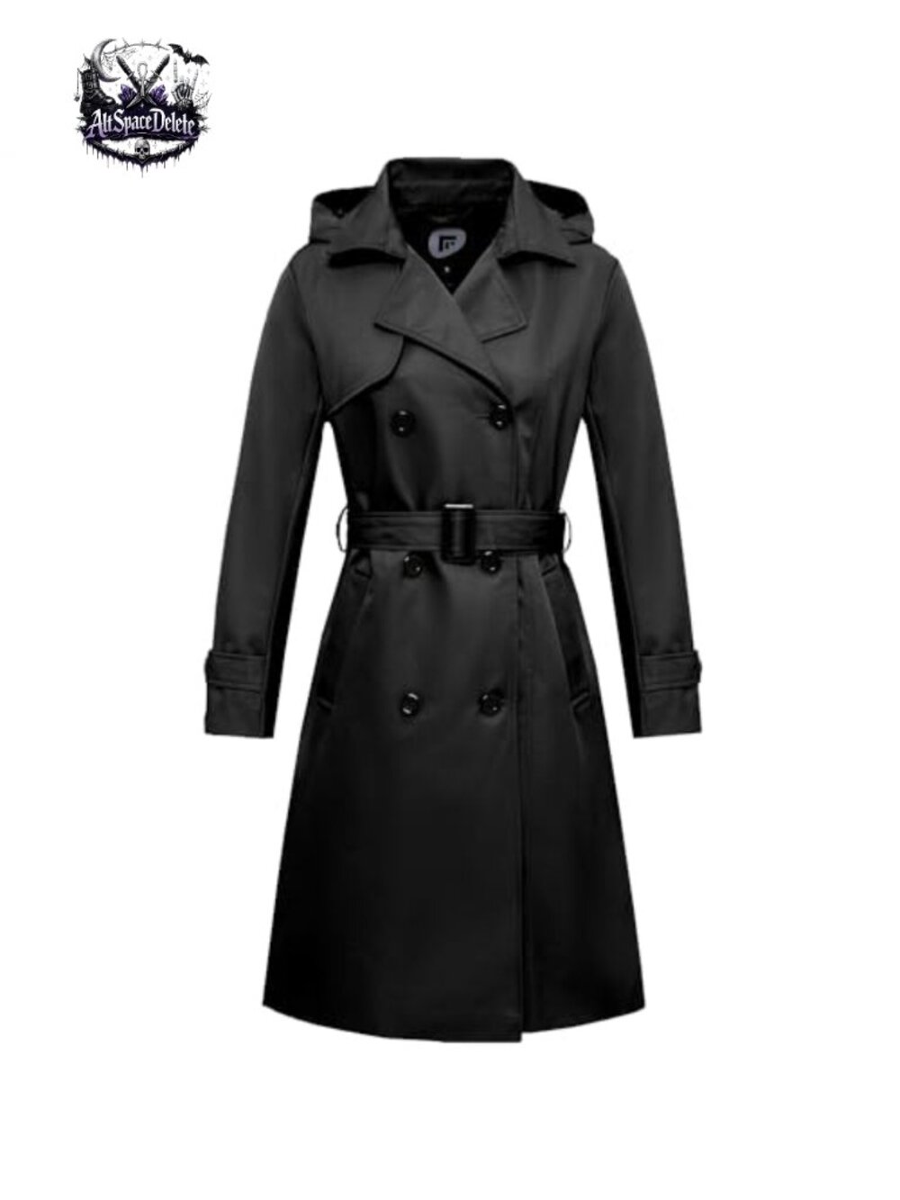 Waterproof Long Trench Coat Double Breasted Belted Detachable Hood